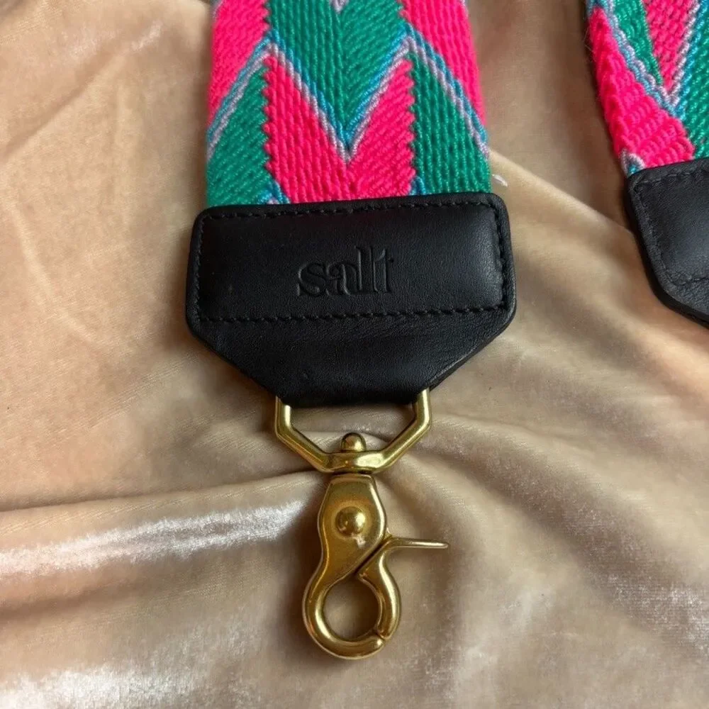 Shoppe Salt Handwoven Bag Strap Hot Pink Green Chevron Brass Hardware NWOT